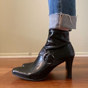 Etienne Aigner Black Faux Leather Heeled Boots